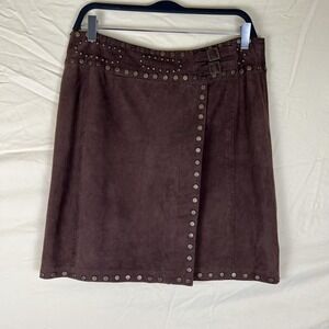 VS2 Vakko Skirt Womens 8 Brown Suede Studded Buckle Wrap Boho Western Festival